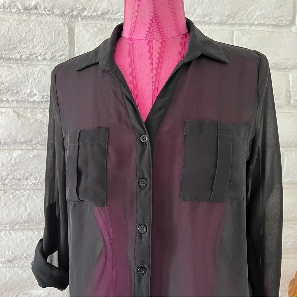 Mine Black Sheer Long Sleeve Blouse - Picture 2 of 4